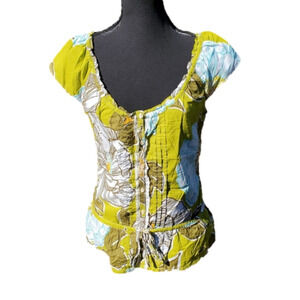 𝅺Hollister green buttondown with blue flowers NEW medium